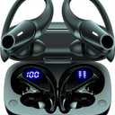 Active Noise Cancelling Ear Buds Wireless Earbuds 80H Playtime Bluetooth Headphones Over Ear Hooks Earphones with Power Display Case Hi-Res Stereo & Clear Calls for Sports Running Gym Workout Black