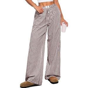 ANRABESS Womens Striped Gingham Pants 2026 Pajama Lounge Boxer Pants Cute Comfy PJ Bottoms with Pockets Y2K Plaid Outfits (XL)