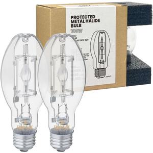 Protected MP100/U/MED 100 Watt Metal Halide EDX17, Medium Base(E26), Dusk to Dawn Bulb, 4000K, 9200 Lumen, Ballast ANSI Code M90 Clear Bulb 2 Pack