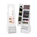 Freestanding Kids Jewelry Armoire Cabinet with Storage and 2 Tilt Angles-White