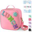 Reusable Insulated Lunch Bag for Kids Teens & Adults with Adjustable Shoulder Strap - Large Durable Lunch Bag Tote for School Travel Picnic Work - Leakproof Smiley Design Lunch Carrier (Pink-Smiley)