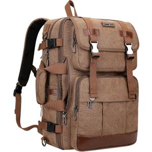 WITZMAN Canvas Travel Backpack for Men Large Laptop Backpack Fit 16 inch Carry-on Airline Approved Convertible Shoulder Rucksack(A6617-3 Brown)