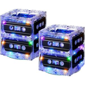 Relaxweex 2 Sets 80s 90s Glowing Novelty Cassette Tape Bucket Centerpiece 80s Party Supplies 90s Theme Birthday Party Supplies Light Cassette Tape Table Decor for Music Retro Hip Hop 1980 1990 Event