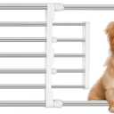 Maerd Short Dog Gates for Doorways,Dog Gate to Step Over,Retractable Puppy Gate for Stairs Indoor with Door,15.7Inch Doggy Gate,Silver and White Pet GATE (Silver, 29''-38'' W, 15'' H)