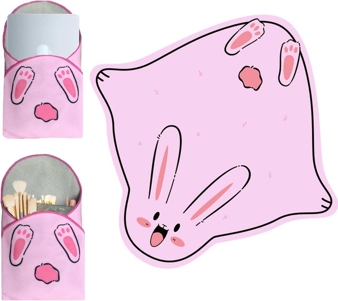 Self-Adhesive Magic Cloth Makeup Bag, Extra Large Pink Rabbit Cosmetic Pouch, Protective Camera Lens Wrap, Portable Travel Organizer for Beauty Essentials, Travel, Gifts