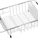 iPEGTOP Expandable Multifunctional Dish Drying Rack, Over The Sink, in Sink Or On Counter Dish Drainer Rack Organizer Shelf with White Utensil Silverware Holder, Rustproof Stainless Steel