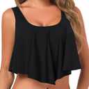 Women's Bikini Top Tankini Tops Push Up Bathing Suit Top Flounce Swimsuit Tops Swim Bra for Large Bust (Black, M)