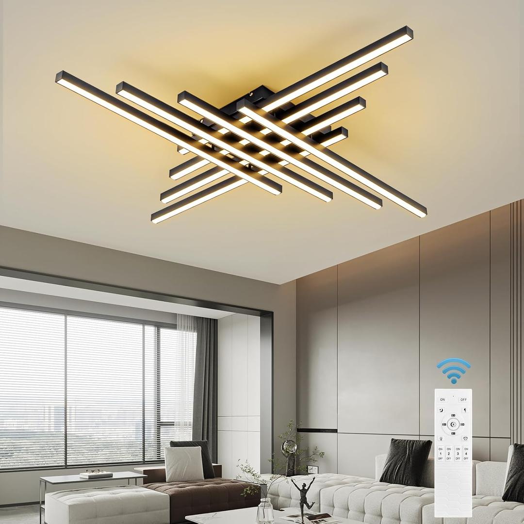 JAYMP 45.7" Modern Ceiling Light with Remote, Black Sputnik Ceiling Lamp, 128W Dimmable LED Lighting Fixture for Dining Room, Living Room, Kitchen Island, 8 Lights