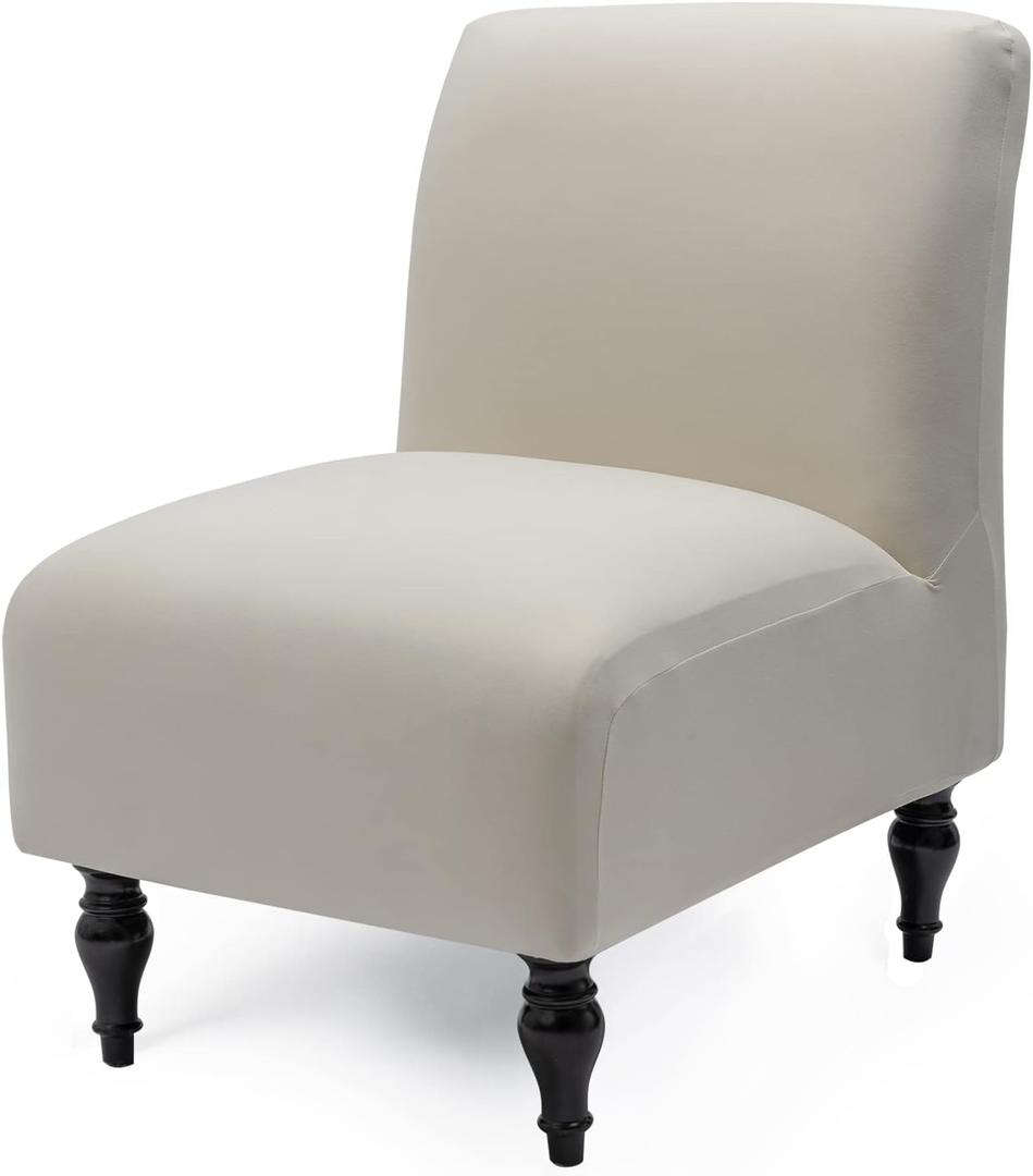 Armless Accent Slipper Chair Cover Slipcover, Stretch Spandex Removable Jacquard Fabric Non-Slip Cover for Accent Chair Without Arms Furniture Protector for Living Dining Room(Beige, 1)