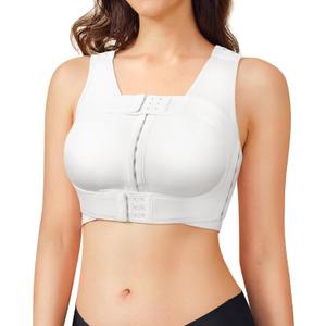 BRABIC Front Closure Post Surgical Compression Everyday Bra for Women Mastectomy with Removable Breast Support Band (Large, White)