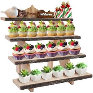 Display Stand 4 Tier Cupcake Stand Wooden Dessert Stands Rustic Display Riser Action Figure Stand, Display Stand for Vendor Events, Food Display, Decor, Birthday Party, Wedding, Baby Shower, Housewarming Gift
