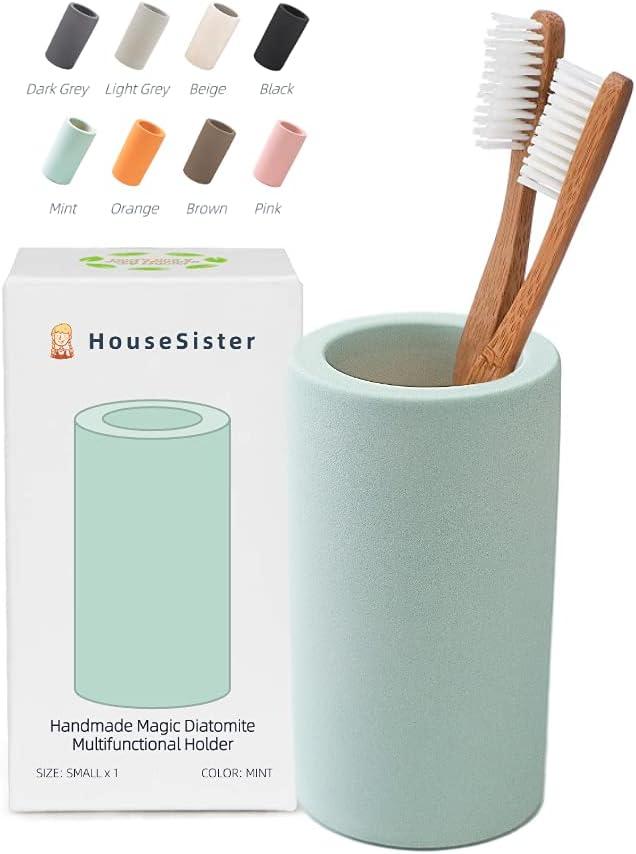 Fast-Drying Diatomite Toothbrush Holder - Bathroom Countertop Organizer Stand for Toothpaste, Makeup Brushes, Razors & Accessories (Mint)