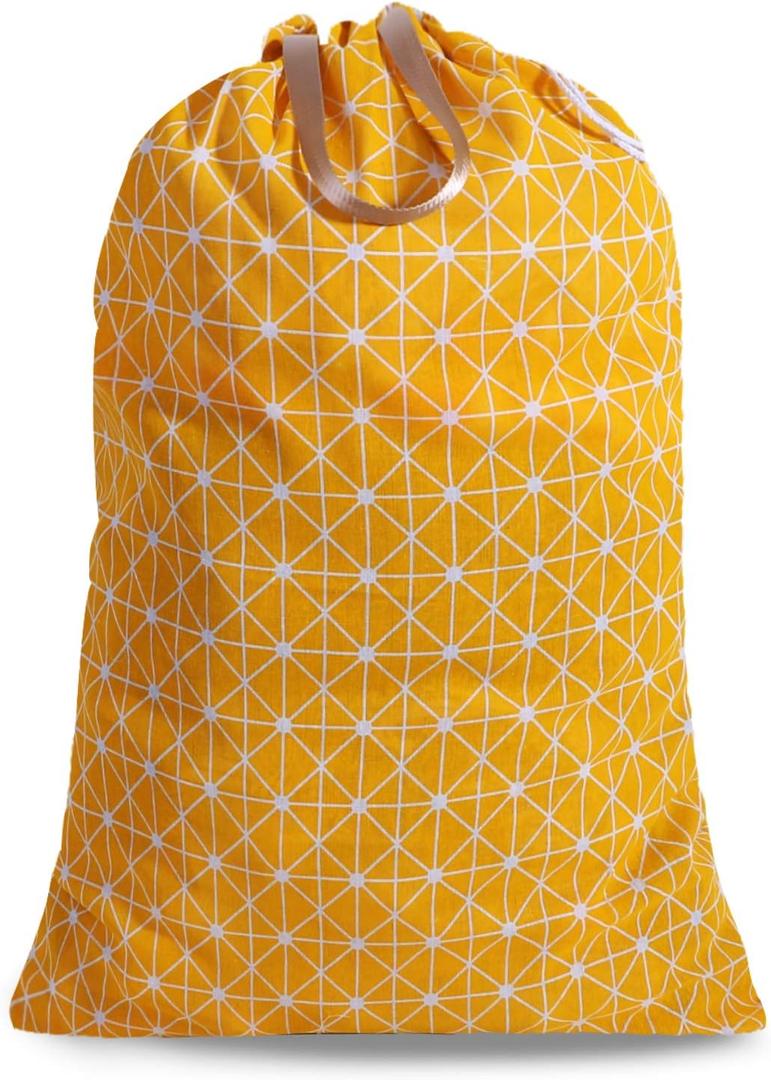 Extra Large Laundry Bag with Drawstring and Handle, Heavy Duty Travel Dirty Clothes Bag for Laundromat and Household, Durable Rip-Stop Laundry Hamper Liner, 22 Patterns(28 x 40 Inch) by SANFERGE (Yellow Geometry)