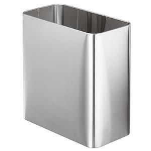 mDesign Stainless Steel Slim Rectangular Modern Metal 2.6 Gallon/10 Liter Trash Can Wastebasket, Garbage Container Bin for Bathroom, Bedroom, Kitchen, Home Office; Holds Waste, Recycling  Chrome