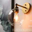 Yosoan Brass Boho Vanity Vintage Gold Bathroom Wall Sconce, Indoor Hardwired Wall Mounted Industrial Fixture Lights with Double Hole Round Glass Lamp for Mirror, Living Room, Hallway(Antique)