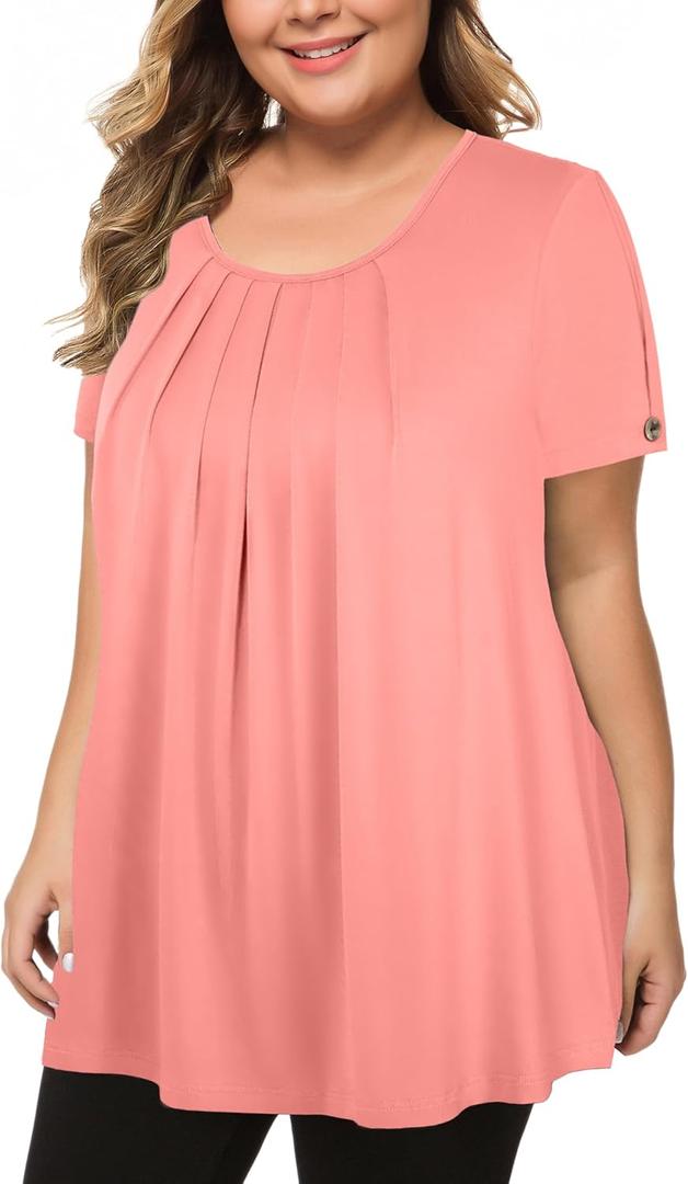MANER Women's Plus Size Tops Short Sleeve Flowy Shirts Casual Blouses Tunic Tops L-4XL