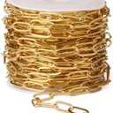 [16.5 Ft] Stainless Steel Paperclip Chains Roll, 4.3mm Width 18K Gold PVD Plated Stainless Steel Oval Link Chains Spool Bulk for Jewelry Making