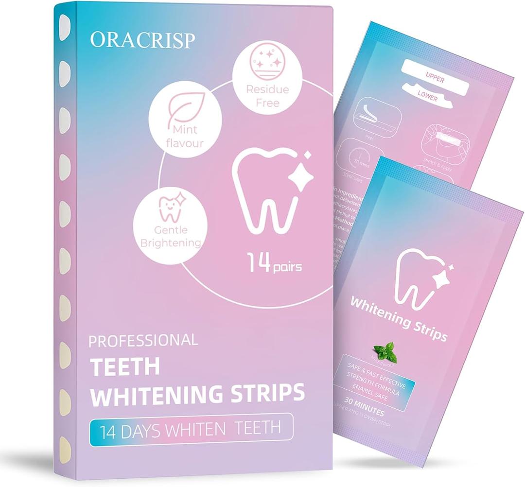 ORACRISP Teeth Whitening Strips 14 Treatments (28 Strips) - Deep Stains Removel - Enamel Safe Whitening Strips - Instant Teeth Whitening Strips