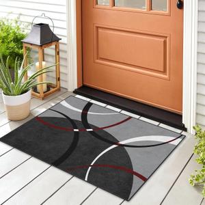 Area Rug, Washable and Non-Slip 2'x3' Red Black Geometric Painting Contemporary Moroccan Small Indoor Entryway Door Mat, Floor Mat Carpet for Bedroom, Kitchen, Bathroom, Laundry, Living Room