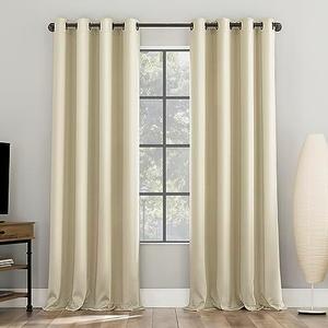 Sun Zero Nordic 2-Pack Theater Grade Noise Reducing Extreme 100% Blackout Grommet Curtain Panel Pair, 52" x 84, Cream Off-White