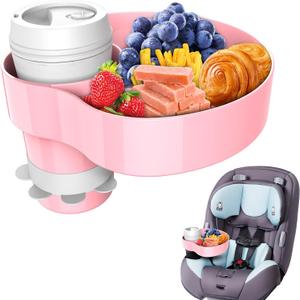 2 x Kids Car Seat Tray, Travel Tray with Cup Holder for Toddler, Kids Car Seat Food Snack Holder for Road Trip, Stroller snack Organizer travel must haves - Pink Color
