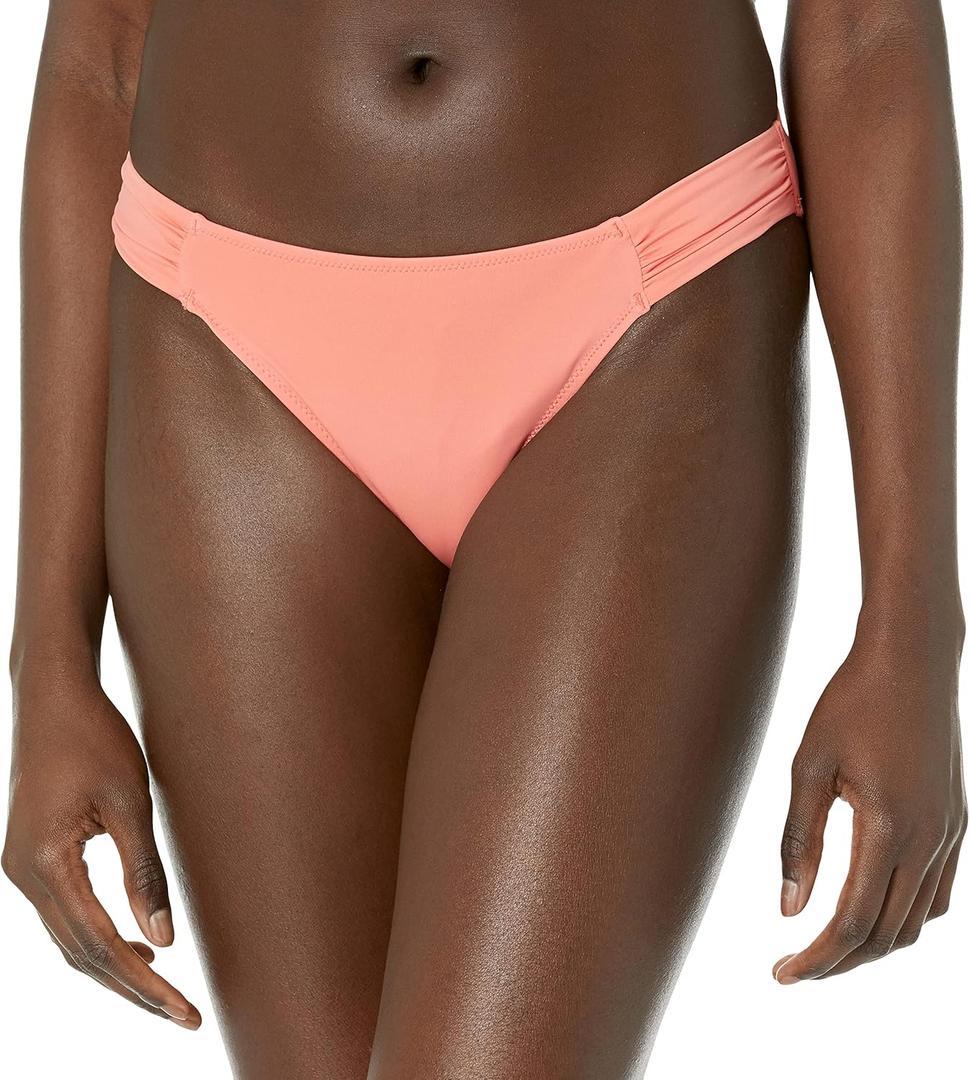 Amazon Essentials Women's Side Tab Bikini Swimsuit Bottom (Large, Coral Pink)