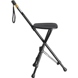 Anti-Slip Walking Cane with Seat Folding Lightweight,Walking Stick Height Adjustment,Portable and Sturdy Cane Chair for Travel Outdoor Use, Queuing, Elderly Women and Men, 35 inches , 19 inches