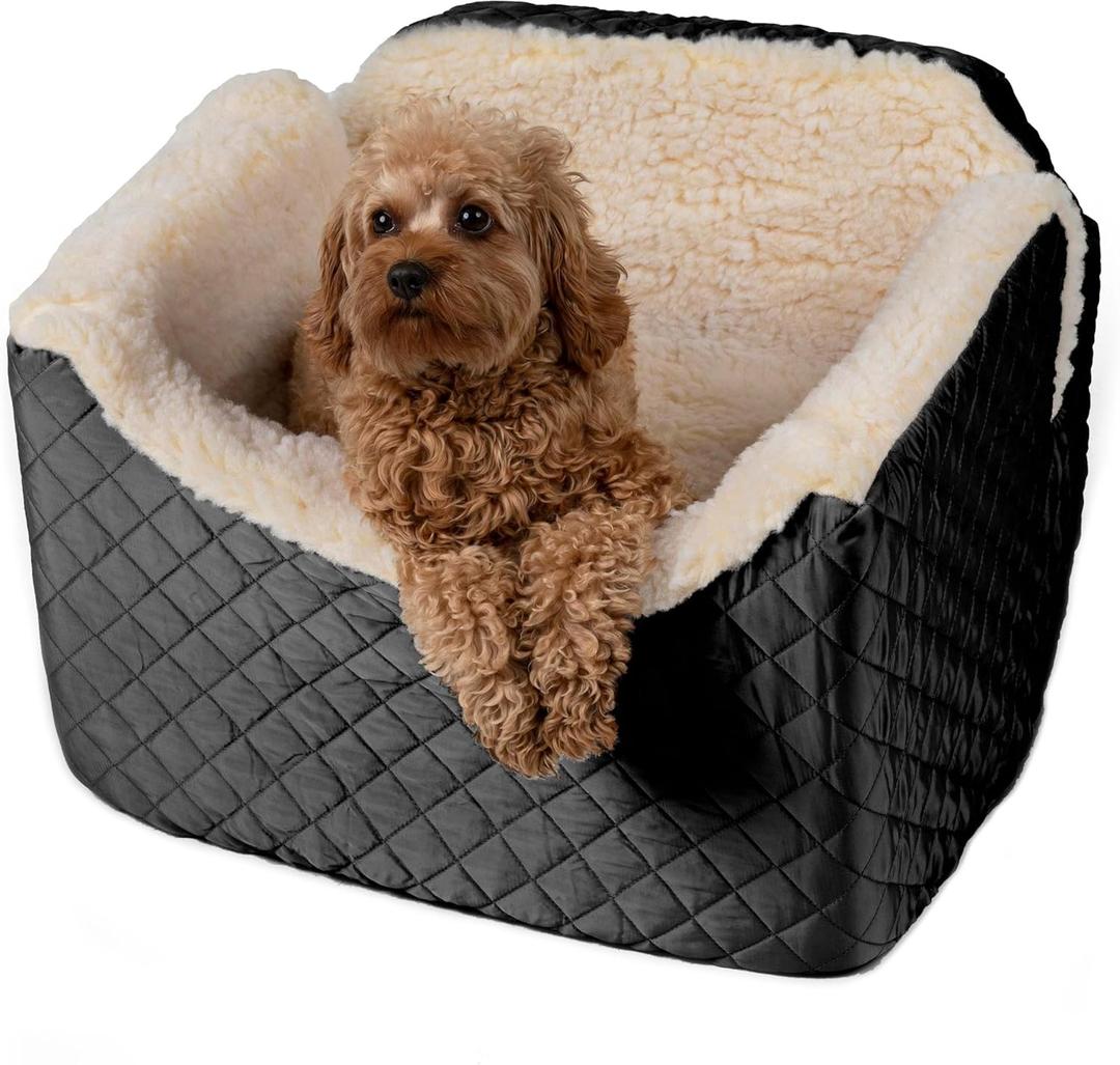 Snoozer Dog Car Seat, Lookout I Dog Booster Car Seat for Small Dogs Under 25lbs, Size: Medium, Fabric: Black Quilted, Pet Car Seat to Alleviate Car Sickness for Dogs, Removable Machine Washable Cover