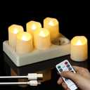 6pcs LED Tea Lights Rechargeable with Charging Base and USB Cable, Flameless Votive Candles Flickering with Remote and Timer, Electric Fake Candles Warm White