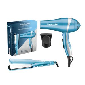 BaBylissPRO Nano Titanium Ultra-Thin 1-1/2-Inch Flat Iron Hair Straightener and 2000 Watt Ionic Hair Dryer with Concentrator Set, 5-Inch Extended Plates for Faster Straightening, For All Hair Types