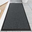 Front Door Mat, 2' x 4' Heavy Duty Indoor Outdoor Door Mat for Entryway, Commercial Door Mats Entrance, Low Profile Welcome Mats Non-Slip, Durable Rubber Backing Entry Mat for Patio, Home (Gray-stripe)