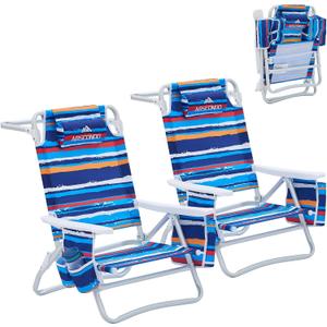 Beach Chair, Beach Chairs for Adults,Outdoor Folding Beach Chairs for Adults, Supports up to 350lbs with 5 Positions, Towel bar, Cooler Pouch, Storage Pouch.