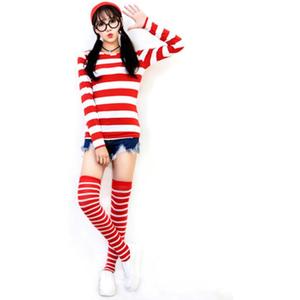 Family Halloween CostumeRed and White Striped Cosplay T-Shirt, Outfit Glasses Hat Shirt Suits (Male-Medium)