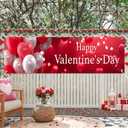Valentines Day Banner Happy Valentines Day Heart Balloon Decor 10x3ft Valentines Party Backdrop Love Theme Hanging Display for Yard Porch Wall Fence with Pink Background