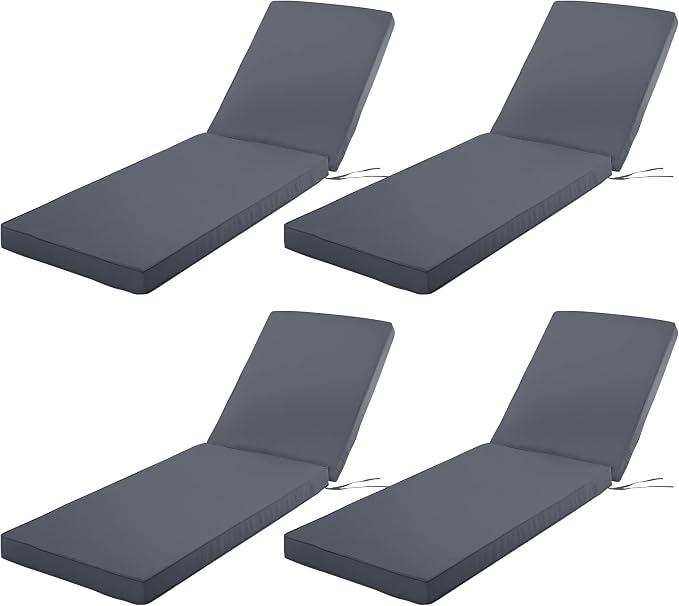 Comcaver Chaise Lounge Cushions Outdoor Set of 4, 72x21x3 Inch, Dark Grey