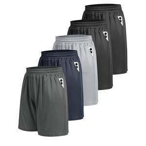 BOOJO 5 Pack Athletic Gym Mens Shorts - Workout Black Quick Dry Basketball Shorts with Pockets for Running Casual Activewear L