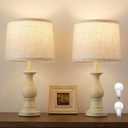 Vintage Table Lamp for Living Room Bedroom, 18.5" Farmhouse Bedside Lamps Nightstand Lamp Set of 2, Table Lamps with Oatmeal Linen Lamp Shades, 2 LED Bulbs Included, Beige