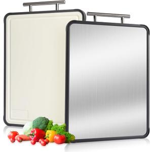 Titanium Cutting Boards for Kitchen, PTYTIFY Metal Cutting Board Non Toxic, Double Sided Chopping Board with Pure Titanium and Wheat Straw PP for Meat, Vegetables and Fruits Dishwasher Safe