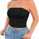 WDIRARA Women's Plus Size Strapless Ruched Crop Tube Tops Summer Slim Fit Sleeveless Bandeau Top, XXXL