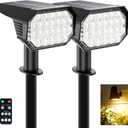 Brightown Solar Lights Outdoor Waterproof IP67, [Cool & Warm Light 2-in-1] Solar Spot Lights Outdoor, 2 Colors 3 Brightness Levels LED Outdoor Solar Lights for Yard Pathway Garden House, Pack of 2 