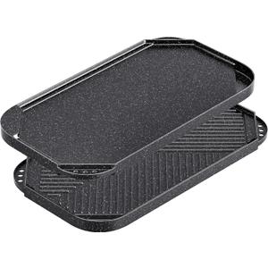 Caannasweis Nonstick Griddle Grill Pan, 19.5" x 11" Reversible Griddle Pan for Stove Top, Grill, or Campfire, Two Burner Cast Aluminum Grill, Rectangular Baking Flat and Ribbed Griddle Plate