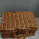 1pc Mini Wicker Picnic Basket, Decorative Prop Suitcase Vintage Storage Hamper Makeup Organizer, Metal Lock Rattan Storage Box with Handles for Sundries Travel Camping and Outdoor Party (Brown, L)