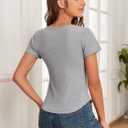 Womens T Shirts Short Sleeve V Neck Tees Basic Tshirts Ribbed Casual Top (Gray, L)