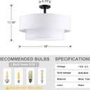 4 Light Off White Double Drum Fabric Shade Semi Flush Mount Ceiling Light,Close to Ceiling Light Fixture Black Finish,18 inch Semi Flush Drum Light for Bedroom,Living Room,Dining Room Hallway