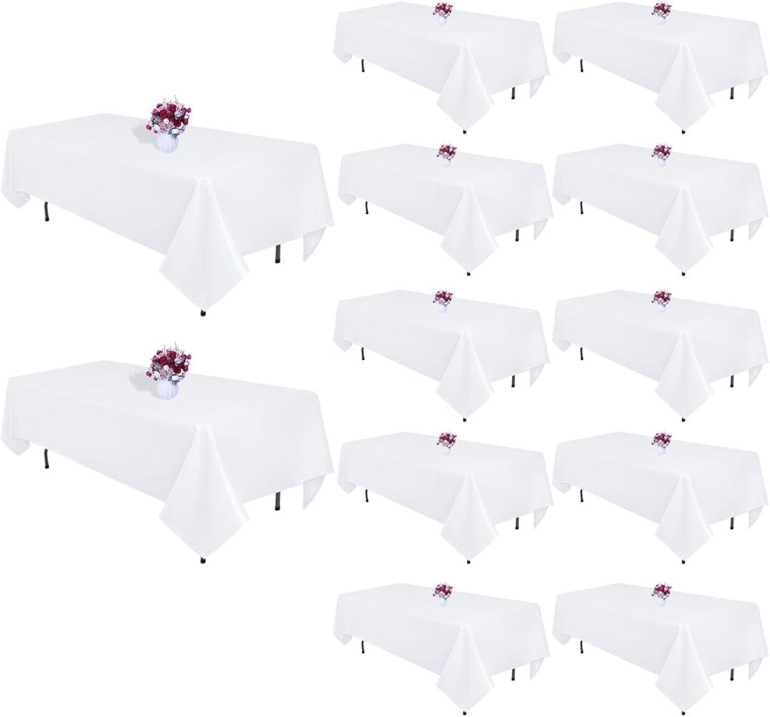 12 Packs White Table Cloth Rectangle 60x102 Inch Rectangular Tablecloths for 6 Foot Rectangle Tables, Wrinkle Resistant Polyester Fabric Tablecloth Washable Table Covers for Wedding Party