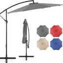 DUMOS 10FT Cantilever Patio Umbrellas Hanging Outdoor Offset Umbrella w/Easy Tilt Adjustment, 8 Ribs, UV Protection for Pool Garden Backyard Market, Grey