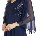 R&M Richards Women's Elegant Sequin Bodice Chiffon Maxi Dress W/Cape Sheer Sleeves | Evening Cocktail Party (Blue, L/12)