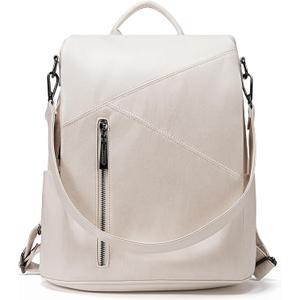 molshine Backpack,Fashion Casual Travel PU Leather Daypack Bag Shoulder Rucksack Handbags for Women (Beige)