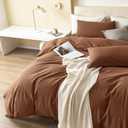 JIYUAN California King Duvet Cover Set, 3-Piece - 100% Washed Cotton, Linen-Like Soft & Breathable with Zipper Closure, Includes 104x98 Inch Cover & 2 Pillowcases, Solid Dark Orange