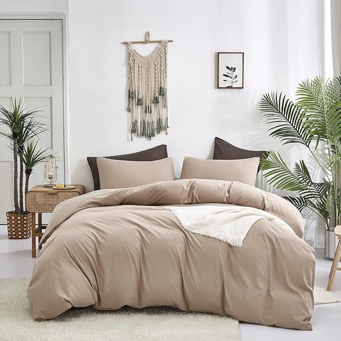 KAREVER Deep Champagne Comforter Set Full Cream Coffee Bedding Set Khaki Blanket Women Soft Dark Champagne Bedding Set Men Breathable Taupe Comforter Set